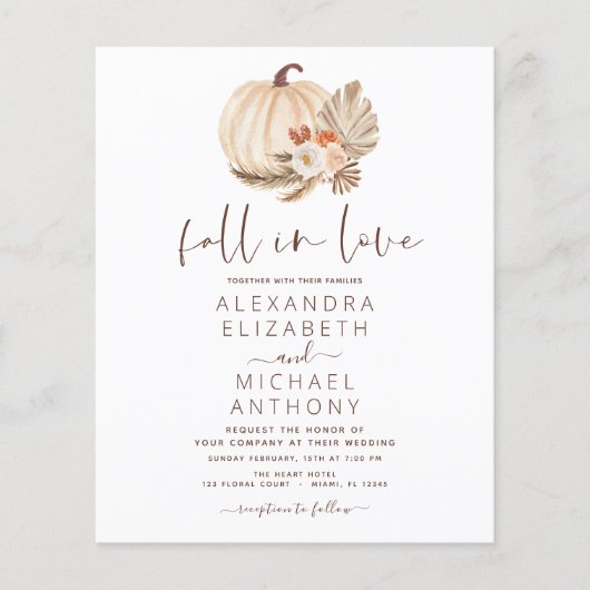 Papier Budget Fall in Love Mariage Pampas Citrouille en h (Devant)