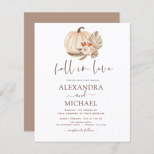 Papier Budget Fall in Love Mariage Pampas Citrouille en h (Devant / Derrière)