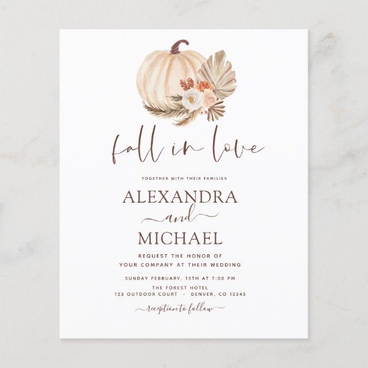 Papier Budget Fall in Love Mariage Pampas Citrouille en h (Devant)