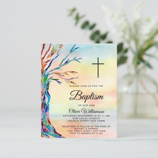 Papier Budget Family Tree Baptism Christening Invitation (Debout devant)