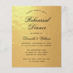 Papier Budget Faux Gold Foil Répétition Dîner Invitation
