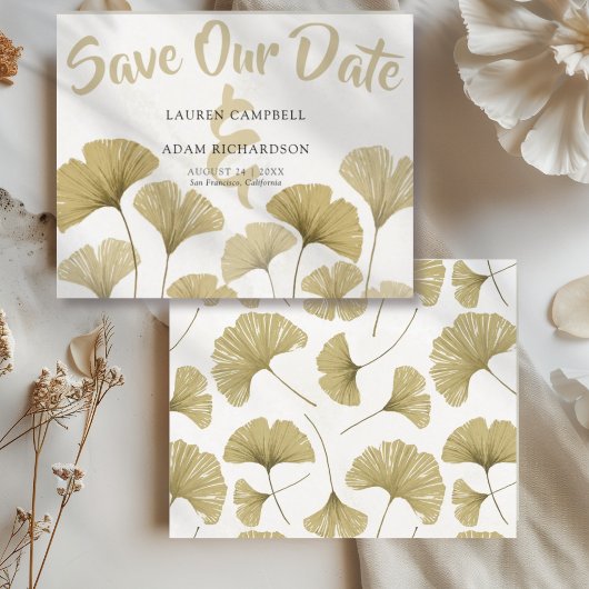 Papier Budget Faux Gold Ginkgo Mariage Enregistrer la dat