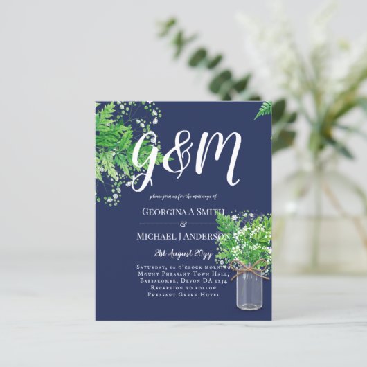 Papier BUDGET Fermes rustiques Verdure Mariage bleu Invit (Debout devant)