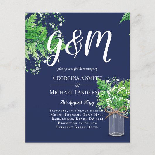 Papier BUDGET Fermes rustiques Verdure Mariage bleu Invit (Devant)