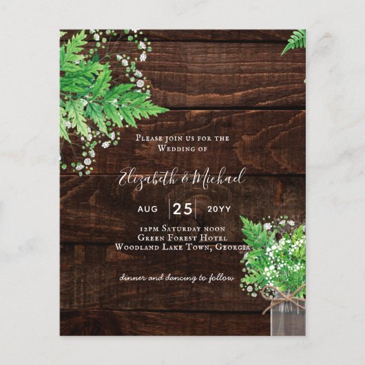 Papier BUDGET Fermes rustiques Verdure Mariage chic Invit (Devant)