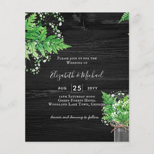 Papier BUDGET Fermes rustiques Verdure Mariage chic Invit (Devant)