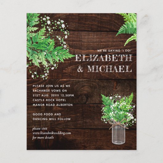 Papier BUDGET Fern Vert Mariage Invitation (Devant)