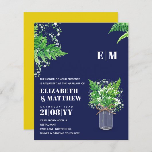 Papier BUDGET Fern Vert Mariage Invitation (Devant / Derrière)
