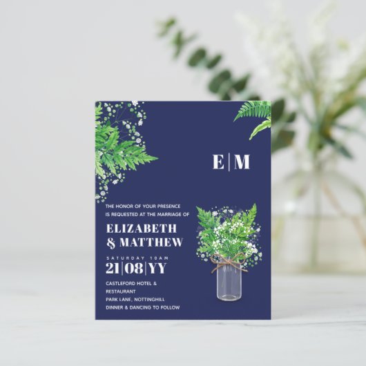 Papier BUDGET Fern Vert Mariage Invitation (Debout devant)