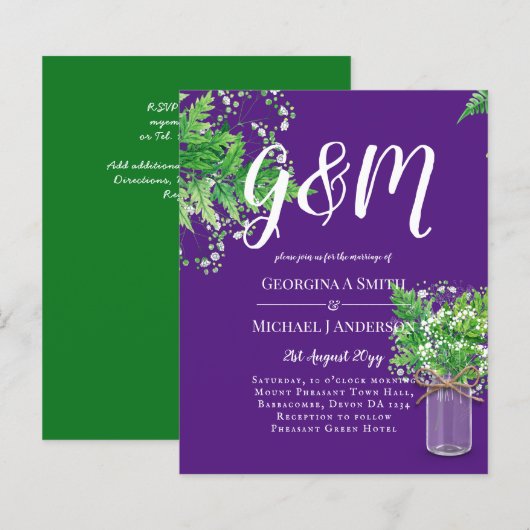 Papier BUDGET Ferns Verdure Violet Mariage Inviter (Devant / Derrière)