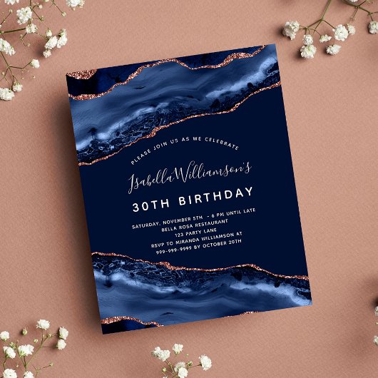 Papier Budget fête d'anniversaire agate marbre bleu rose 