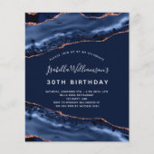 Papier Budget fête d'anniversaire agate marbre bleu rose  (Devant)