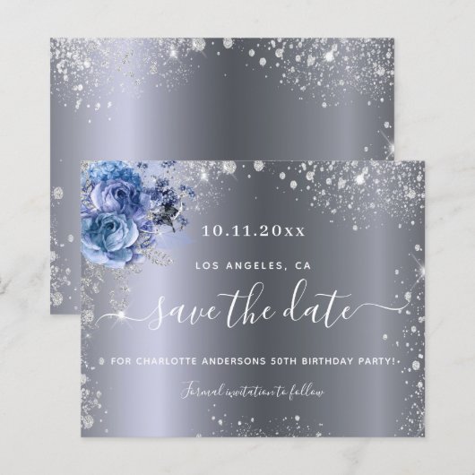 Papier Budget fête d'anniversaire argent bleu enregistrer (Devant / Derrière)