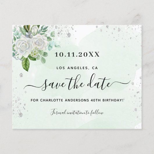 Papier Budget fête d'anniversaire floral vert enregistrer (Devant)