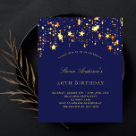 Papier Budget fête d'anniversaire marine bleu or étoiles<br><div class="desc">Une invitation à la fête d'anniversaire de 40e (ou tout âge) pour lui et elle. Un arrière - plan bleu marine décoré d'étoiles faux or. Personnalisez et ajoutez un nom et des détails du parti.</div>