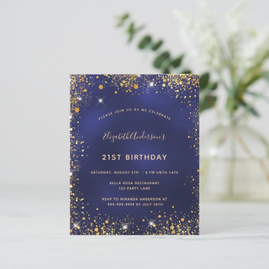 Papier Budget fête d'anniversaire marine bleu or invitati (Debout devant)