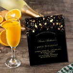 Papier Budget fête d'anniversaire noir étoiles or<br><div class="desc">Une invitation à la fête d'anniversaire de 40e (ou tout âge) pour lui et elle. Un arrière - plan noir décoré de faux étoiles dorées. Personnalisez et ajoutez un nom et des détails du parti.</div>