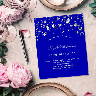 Papier Budget fête d'anniversaire royal bleu étoiles invi