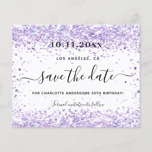 Papier Budget fête d'anniversaire violet parties scintill (Devant)