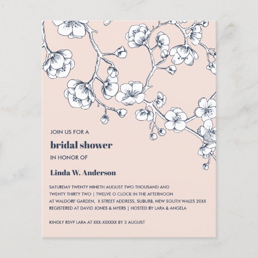 Papier BUDGET Fête de mariage rose poudrée aux cerisiers  (Devant)