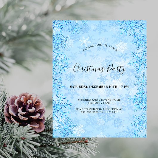 Papier Budget fête de Noël invitation aux flocons bleus