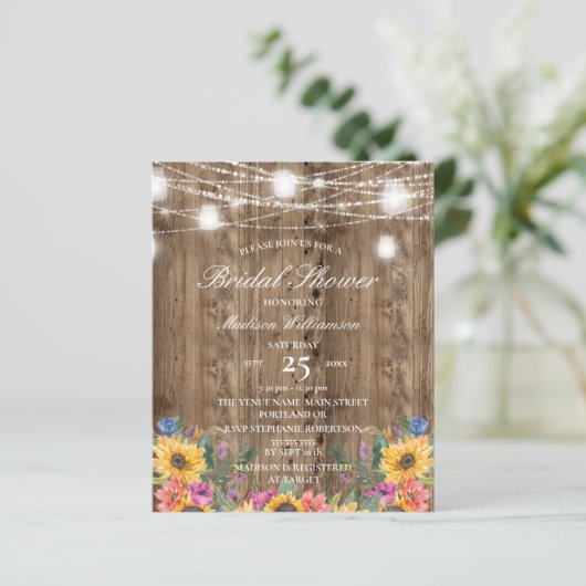 Papier Budget Fête des mariées en bois et tournesol (Debout devant)