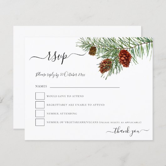 Papier Budget Feuillage Pine Cones Noel Mariage RSVP (Devant / Derrière)