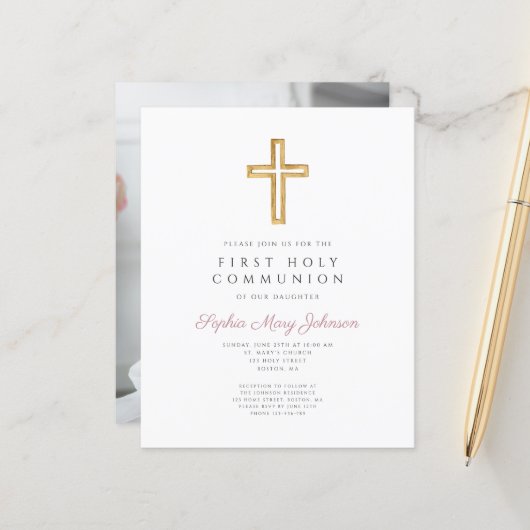 Papier Budget Fille Croix Religieuse Première Communion P (Devant/Arrière en situation)