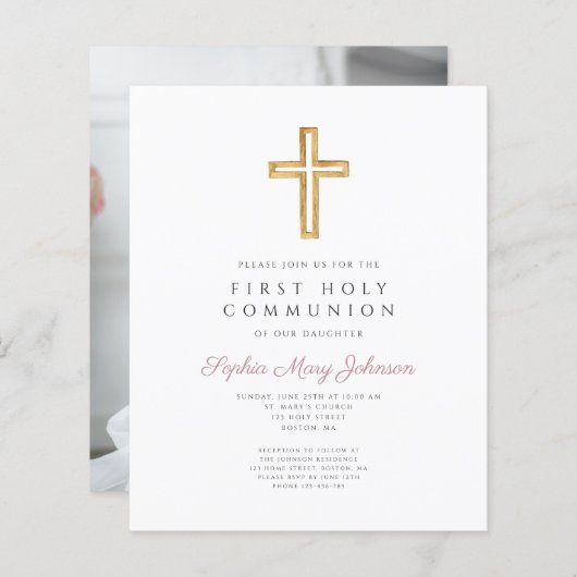 Papier Budget Fille Croix Religieuse Première Communion P (Devant / Derrière)