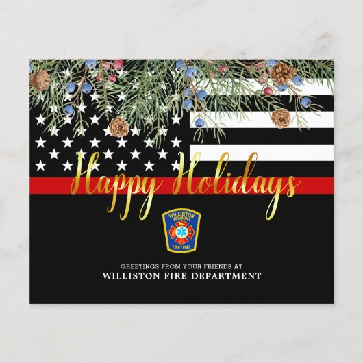 Papier Budget Fire Department Thin Red Line Holiday Card (Devant)
