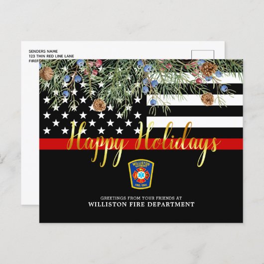 Papier Budget Fire Department Thin Red Line Holiday Card (Devant / Derrière)