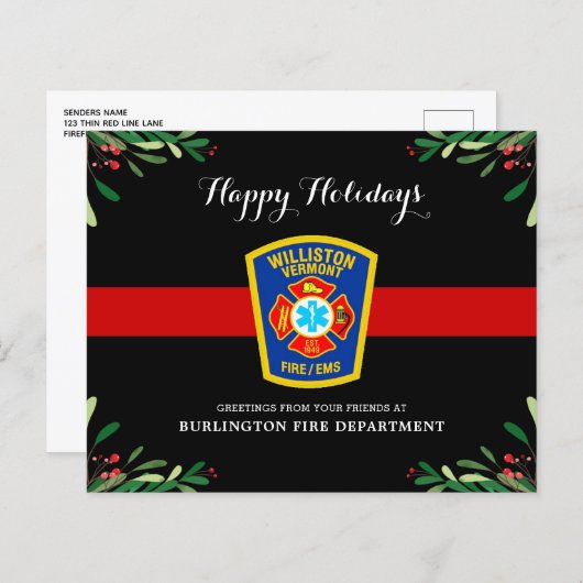 Papier Budget Fire Department Thin Red Line Holiday Card (Devant / Derrière)