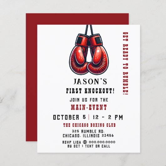 Papier Budget First Knockout Boxing Invitation Anniversai (Devant / Derrière)