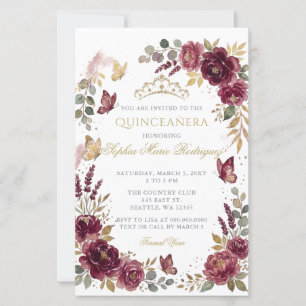 Papier Budget Fleur Papillon Bourgogne Or Quinceañera