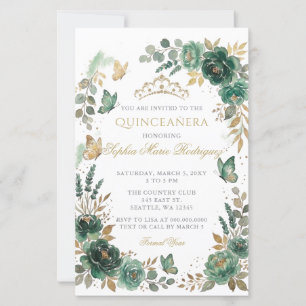 Papier Budget Fleur Papillon Émeraude Or Quinceañera