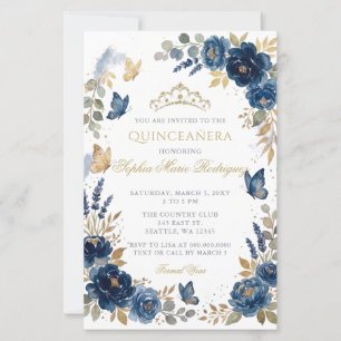 Papier Budget Fleur Papillon Navy Or Quinceañera