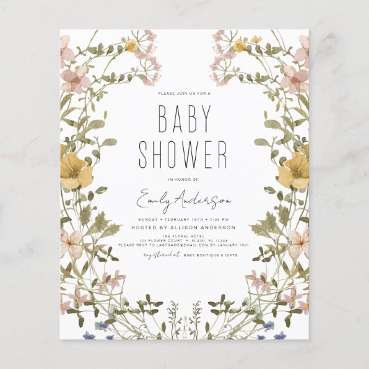 Papier Budget Fleur sauvage Boho Baby shower Élégant mode (Devant)