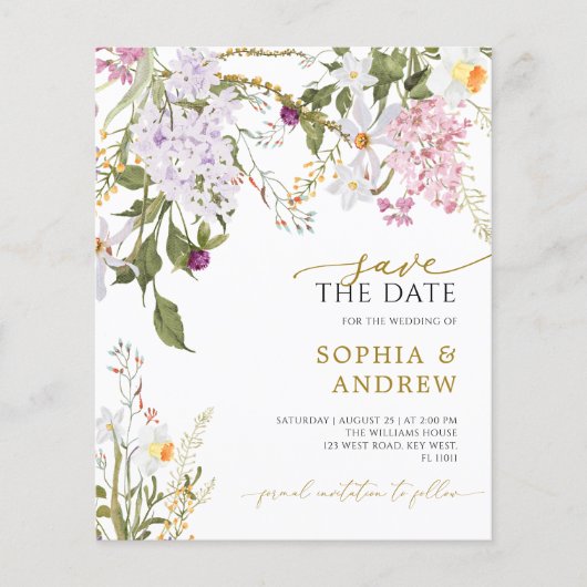 Papier Budget Fleur sauvage mariage Enregistrer la date I (Devant)