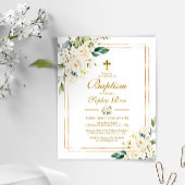 Papier Budget Fleurs blanches et Baptême d'or Invitation