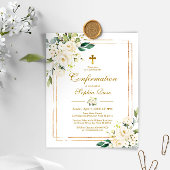 Papier Budget Fleurs blanches Gold Confirmation Invitatio