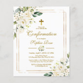 Papier Budget Fleurs blanches Gold Confirmation Invitatio (Devant)