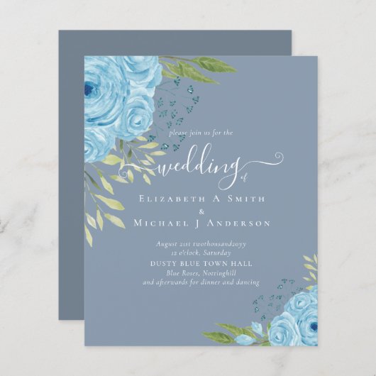 Papier BUDGET Fleurs Bleu Poussiéreux Lime Mariage (Devant / Derrière)