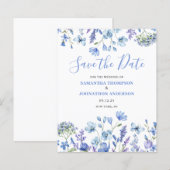Papier Budget Fleurs Bleues Save The Date (Devant / Derrière)