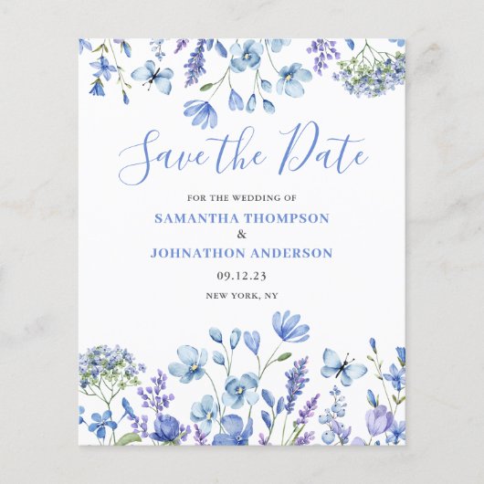 Papier Budget Fleurs Bleues Save The Date (Devant)