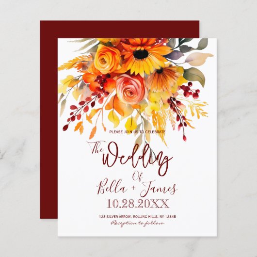 Papier Budget Fleurs d'automne Faire-part de mariage de f (Devant / Derrière)