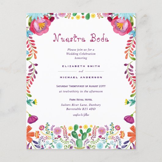 Papier BUDGET Fleurs de Nuestra Boda Invitation de Mariag (Devant)