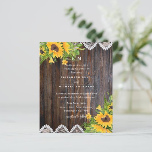 Papier BUDGET Fleurs de soleil en bois rustique Mariage d (Debout devant)