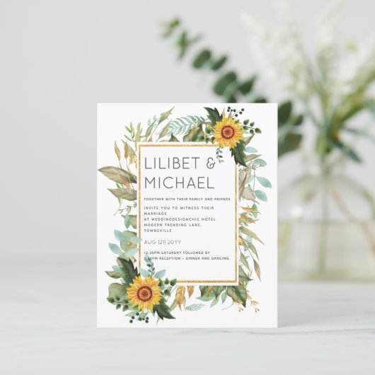 Papier Budget Fleurs de soleil rustiques BOHO Mariage ver (Debout devant)