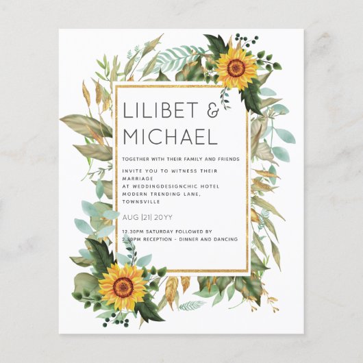 Papier Budget Fleurs de soleil rustiques BOHO Mariage ver (Devant)