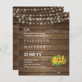 Papier BUDGET Fleurs de soleil rustiques Mariage de bois  (Devant / Derrière)